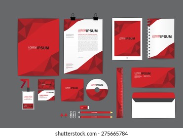 red corporate identity template  for your business includes CD Cover, Business Card, folder, ruler, Envelope and Letter Head Designs