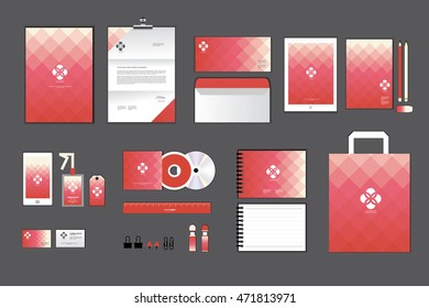 red corporate identity template for your business includes CD Cover, Business Card, folder, ruler, Envelope and Letter Head Designs