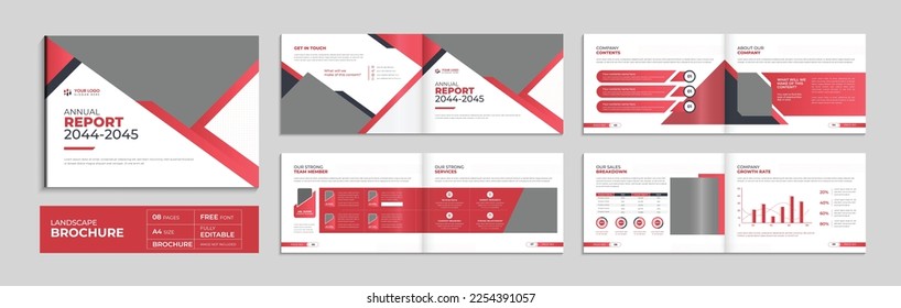 Folleto del panorama empresarial rojo plantilla de perfil de la empresa diseño de informes anuales, folleto comercial mínimo diseño de plantilla de página a4