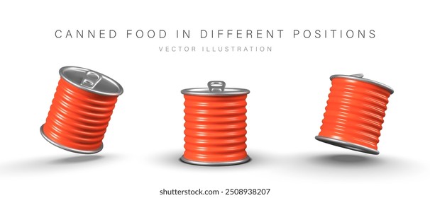 Red corrugated can with tab. Element in different positions. Canned food