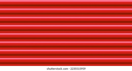 Red corrugated iron sheets seamless pattern of fence or warehouse wall. Zink galvanized steel profiled panels. Metal wave sheet. Vector illustration. Aluminium container