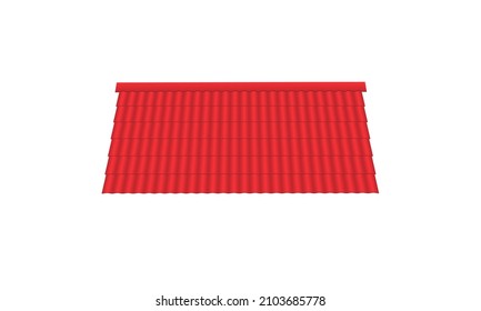 Red corrugated roof tile. Modern roof coverings. Vector illustration isolated on white background.