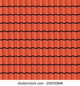 Red corrugated tile element of roof. Seamless pattern. Vector illustration