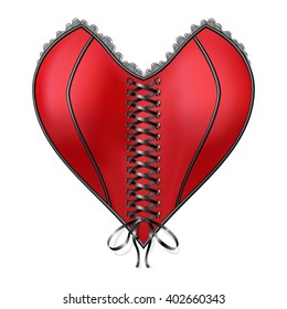 Red Corset Heart with lacing Isolated on white background. Vector illustration, 