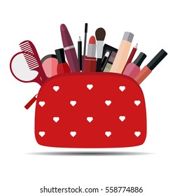 Red cosmetic set on white background