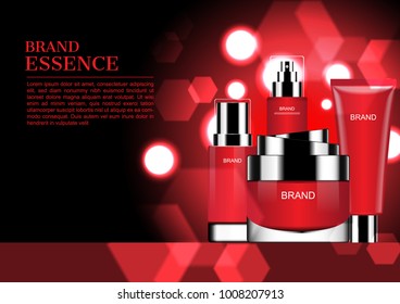 Red cosmetic set with shining lights and hexagon bokeh