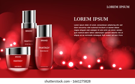 Red cosmetic set with small bright lights