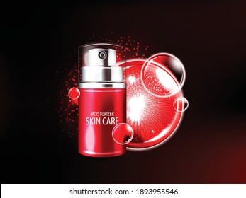 Red cosmetic  skin care cream , serum banner artwork vector illustration