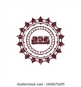 Red couch icon inside distressed grunge stamp