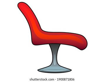 Red Couch on a spinning leg - vector full color illustration. Swivel Chair - Furniture for home and office, modern style. Pictogram or icon