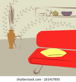 red couches in the room