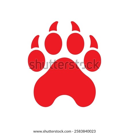 Red cougar paw print icon silhouette vector flat illustration design on white background.