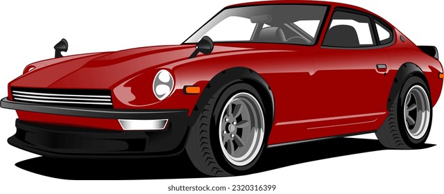 red coupe fastback classic retro vintage oldschool sports car front side vector illustration