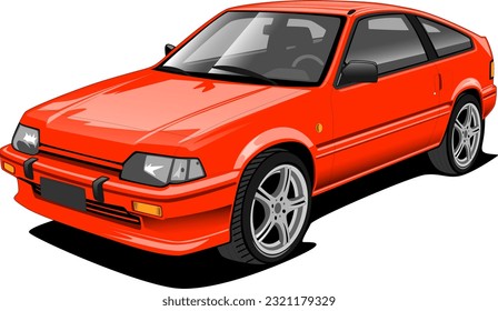 red coupe fastback classic retro vintage oldschool antique sports car front side vector illustration