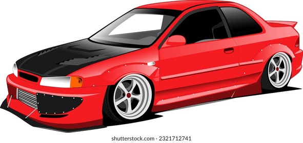 red coupe supercar performance style sports car widebody lowered front side wheels view vector illustration