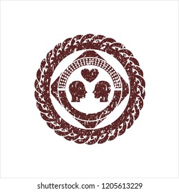 Red couple in love icon inside distressed rubber stamp