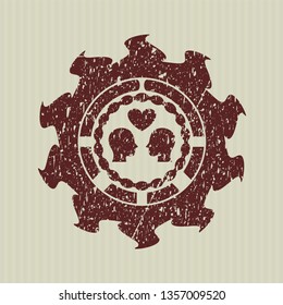 Red couple in love icon inside distressed rubber grunge texture stamp