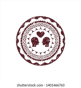 Red couple in love icon inside rubber stamp