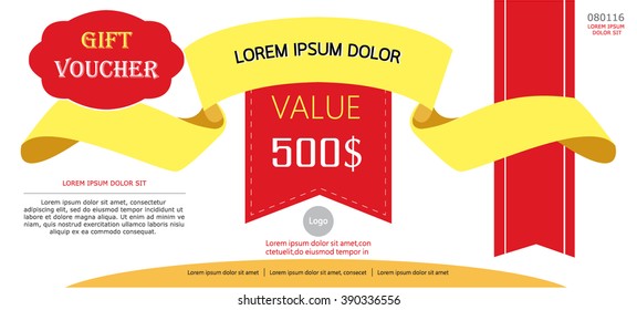red coupon template,gift voucher template,card template with yellow ribbon