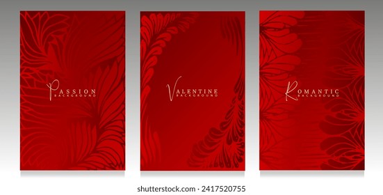 Red cover collection. Elegant background set with abstract floral drawing for Valentine's day, special event and romance design brochure.