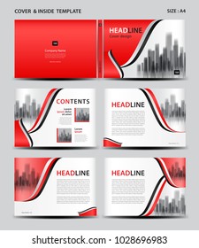 Red Cover Design And Inside Template For Magazine, Ads, Presentation, Annual Report, Book, Leaflet, Poster, Catalog, Printing Media, Newsletter, Business Brochure Flyer, Horizontal Layout Vector. A4