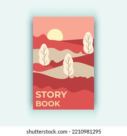 Red Cover Design of Story Book, Children Kids Book with Sunset Hill Cover Design Background