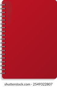 Red cover notebook realistic mockup. Paper textbook