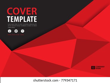 Red cover template polygonal background, Horizontal layout, Business brochure flyer, annual report, book, advertisement, Magazine, poster, banner, printing media, vector illustration, A4