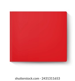 Red covered notebook casting a shadow, positioned on a white surface