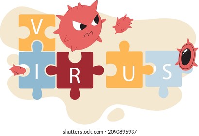 Red covid-19 and Corona virus infection vector with coronavirus text banner with puzzle background. Virus corona microbe vector. Corona virus sign disense outbreak design template. World pandemic