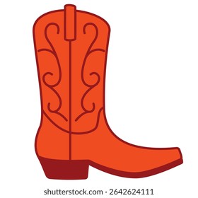 Red cowboy boot illustration with decorative patterns. Clipart image isolated on background.