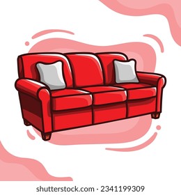 Red Cozy Sofa, interior furniture illustration vector