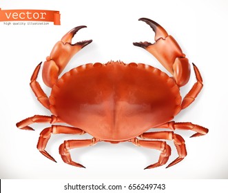 Red crab. 3d vector icon. Seafood, realism style.