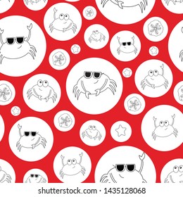Red Crab Beach Seamless vector pattern. Hand drawn elements make up this unique pattern. Perfect for fabrics, towels, pillows, scrapbooking, gift wrap and more!    