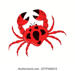 Red crab with big claws flat color vector character. Sea underwater habitat and seafood restaurant menu illustration on white background