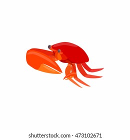 Red crab with big claws icon in cartoon style isolated on white background. Crustaceans symbol
