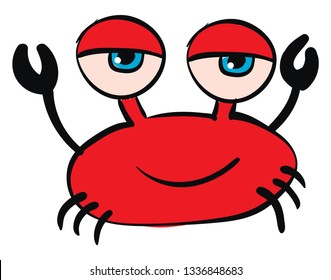 Cangrejo rojo con ojos azules ilustrando vectores sobre fondo blanco.
