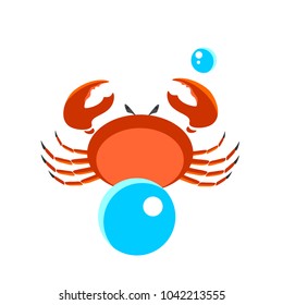 Red crab. With bubbles of blue. On a white background. Icon.Vector