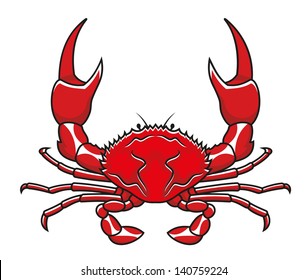 Red crab in cartoon style isolated on white background or idea of logo. Jpeg (bitmap) version also available in gallery