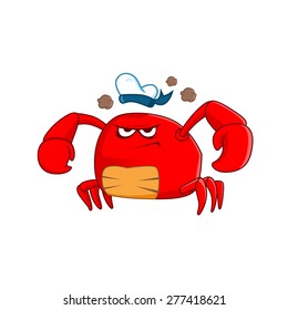 Red Crab cartoon wearing sailor hat looking angry