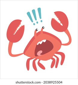 Red Crab Character as Aquatic Mammal with Pair of Pincers Shouting Vector Illustration
