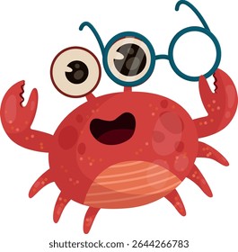Red crab character with blue glasses