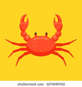 Red crab character on white background. Sea prepared food concept. Vector flat cartoon design graphic isolated illustration
