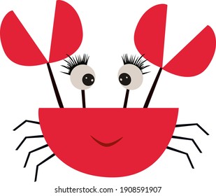 red crab, children's craft, with cute eyes, vector drawing, isolate on a white background