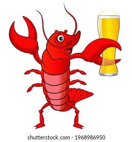 Red crab claw holding glass of beer