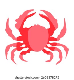 A red crab with claws and a pink shell. The crab is drawn in a cartoon style