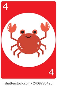 Red crab Coloring Page Illustration , card game with color, Flat Design Illustration, crab icon