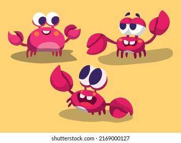 red crab cute cartoon illustration set