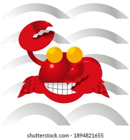 Red crab with cute yellow eyes isolated with curved gray background, collection of cartoon animal models, suitable for doll models, t-shirt printing, card printing, banner etc.