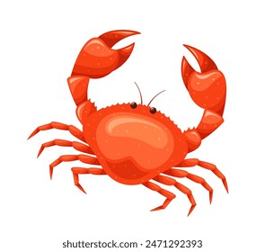 Red Crab With Detailed Claws And Legs Isolated On White Background, Vibrant Cartoon Vector Illustration